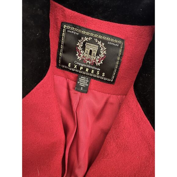 VTG Express long blazer jacket red black velvet Collar Military Riding Coat S - Picture 3 of 5